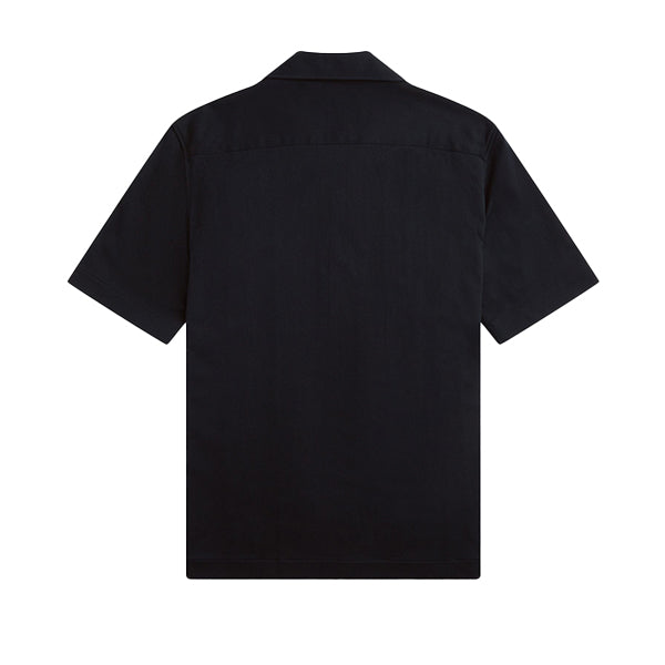 Fred Perry Woven Mesh Panel Revere Collar Shirt Black