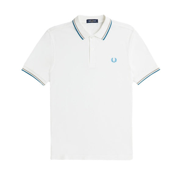 Fred Perry Twin Tipped Shirt Snow White Warm Grey Ocean